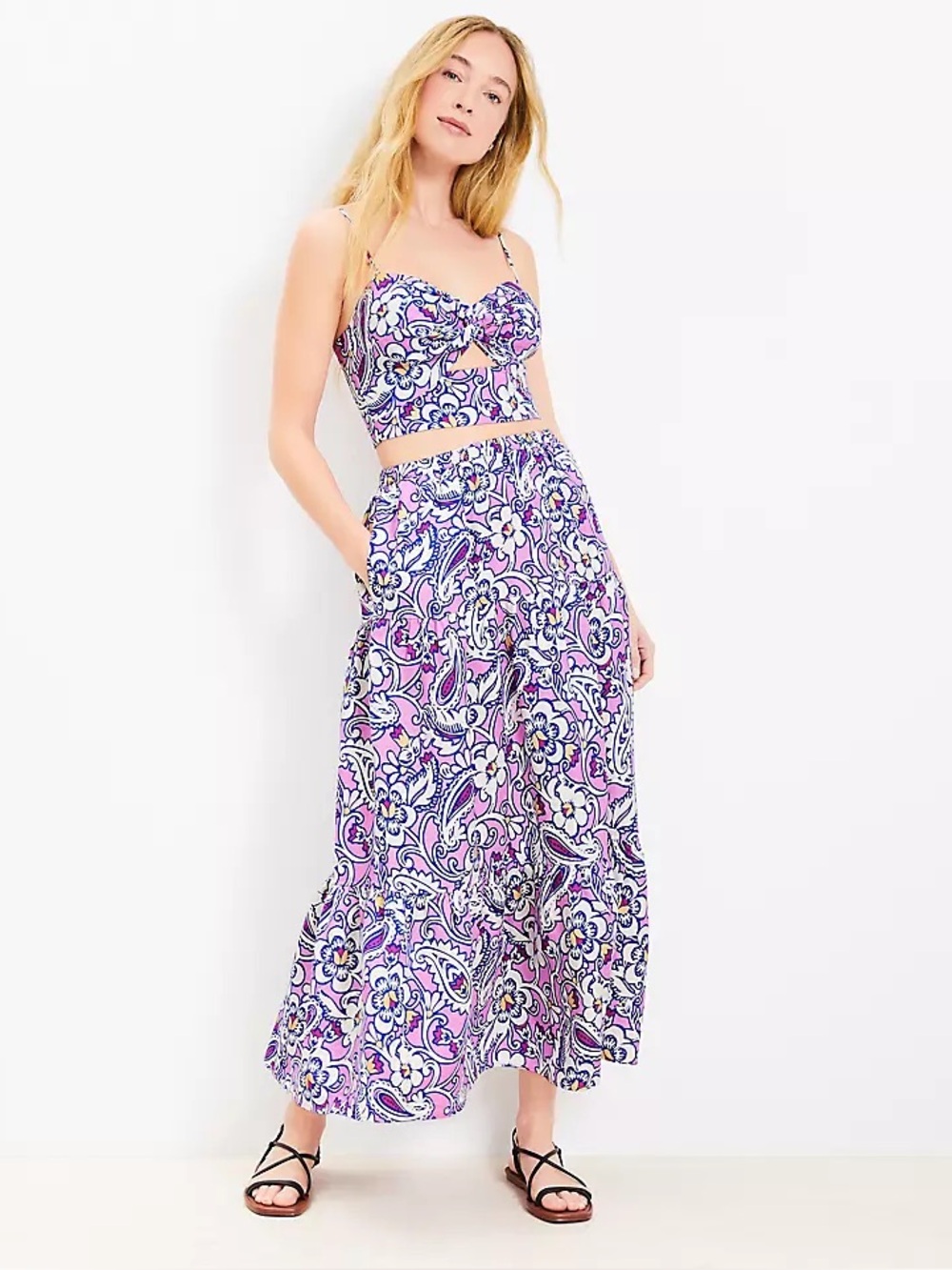 LOFT Beach Floral Cropped Bralette in Purple, Pink, Blue & Cream